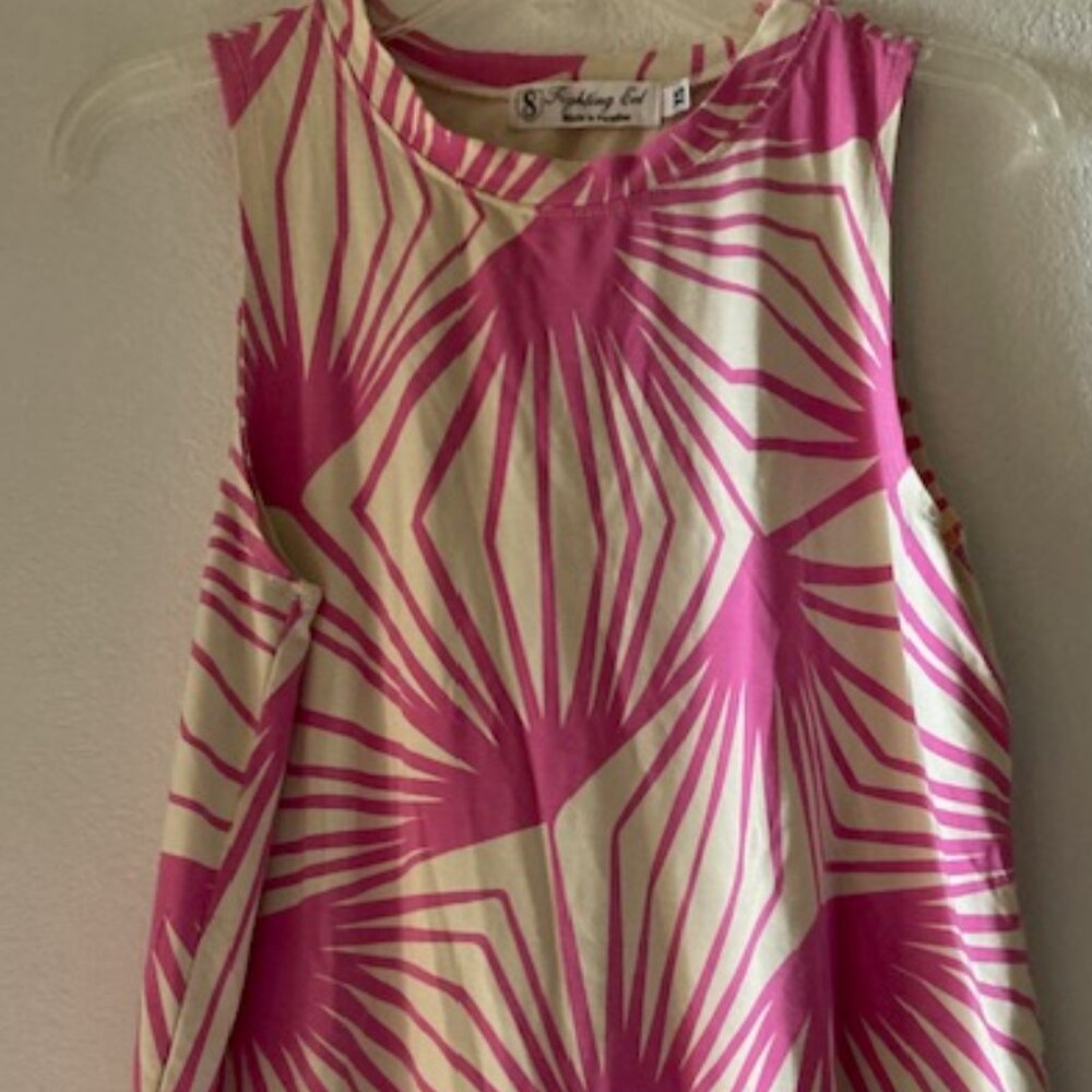 EUC FIGHTING EEL AVA SKY HONOLULU PINK PALMS WHITE TANK HAWAII GLAM LOVELY XS